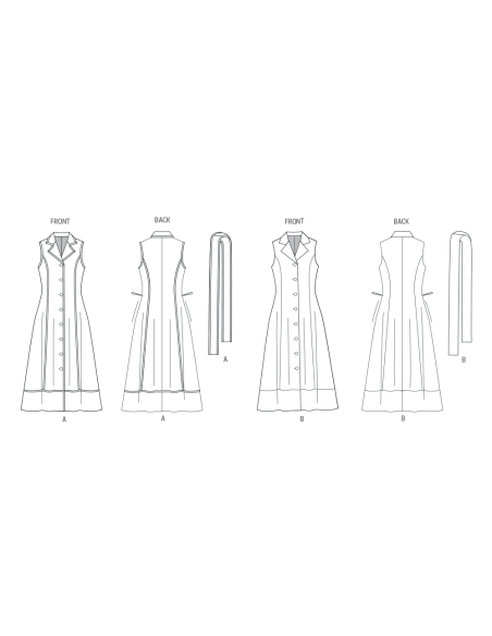 Patron Butterick 7038 H5 (34-42) - Robe midi boutonnée