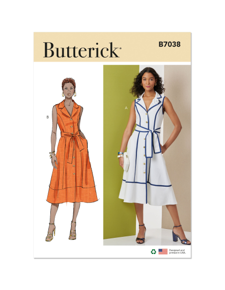 Patron Butterick 7038 H5 (34-42) - Robe midi boutonnée