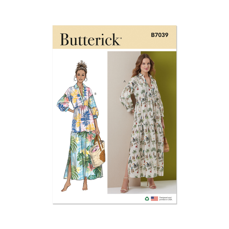 Patron Butterick 7039 R5 (42-50) - Robe à volants étagés