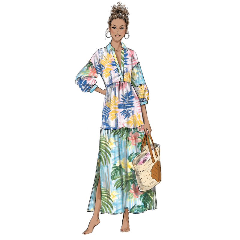 Patron Butterick 7039 R5 (42-50) - Robe à volants étagés