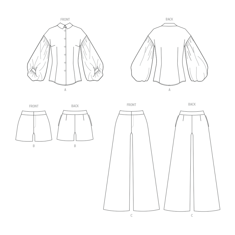 Patron Butterick 7045 K5 (36-44) - Top boutonné & bas coordonnés