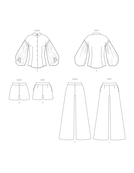 Patron Butterick 7045 Y5 (46-54) - Top boutonné & bas coordonnés