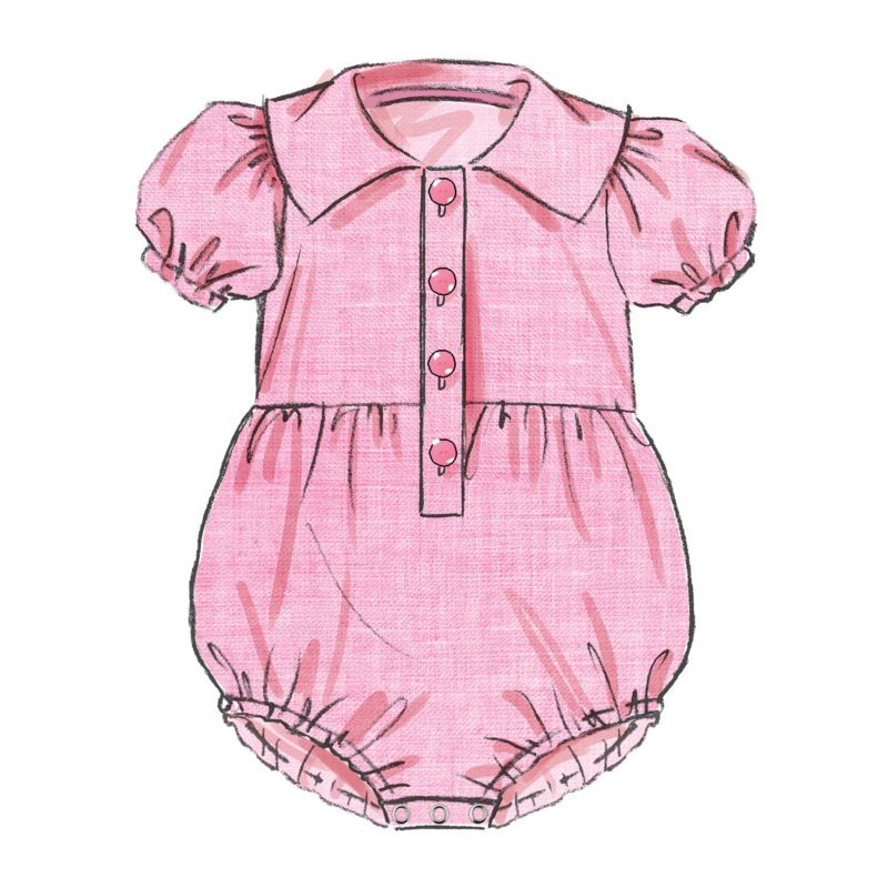 Patron Butterick 7048 (1-18) - Barboteuse bébé boutonnée