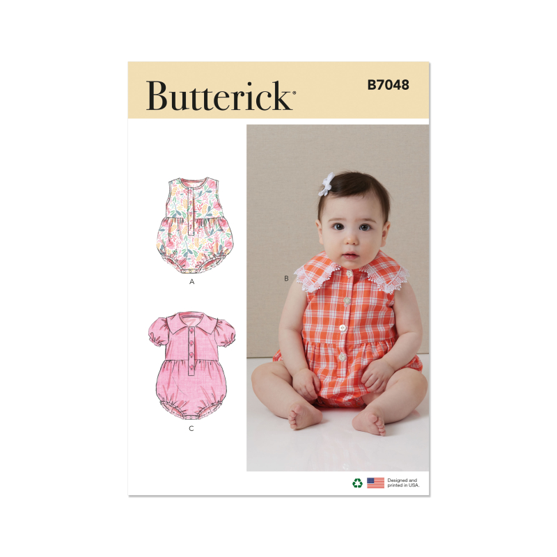 Patron Butterick 7048 (1-18) - Barboteuse bébé boutonnée