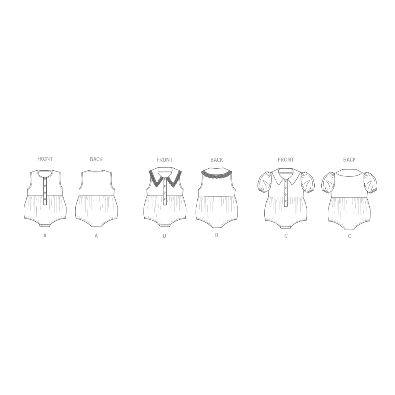 Patron Butterick 7048 (1-18) - Barboteuse bébé boutonnée