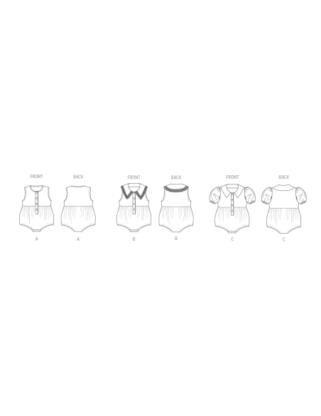 Patron Butterick 7048 (1-18) - Barboteuse bébé boutonnée