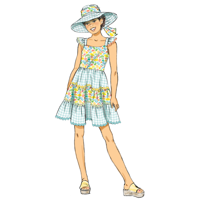 Patron Butterick 7051 (7-14) - Robe à volants et chapeau