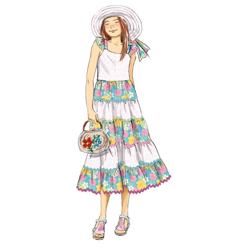Patron Butterick 7051 (7-14) - Robe à volants et chapeau