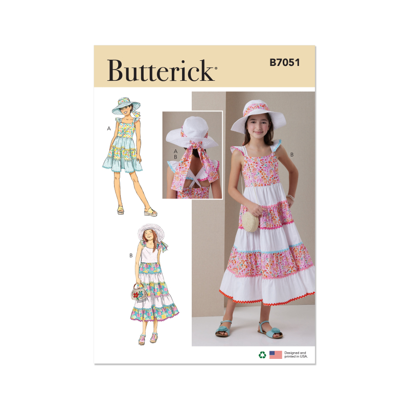 Patron Butterick 7051 (7-14) - Robe à volants et chapeau