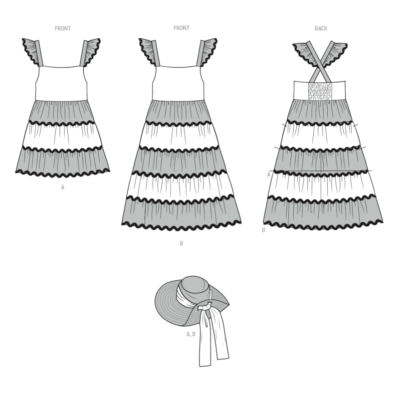 Patron Butterick 7051 (7-14) - Robe à volants et chapeau
