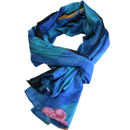 Paréo 100% coton - Fleuri fond bleu & turquoise 2