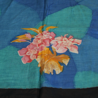 Paréo 100% coton - Fleuri fond bleu & turquoise