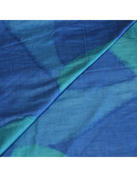 Paréo 100% coton - Fleuri fond bleu & turquoise