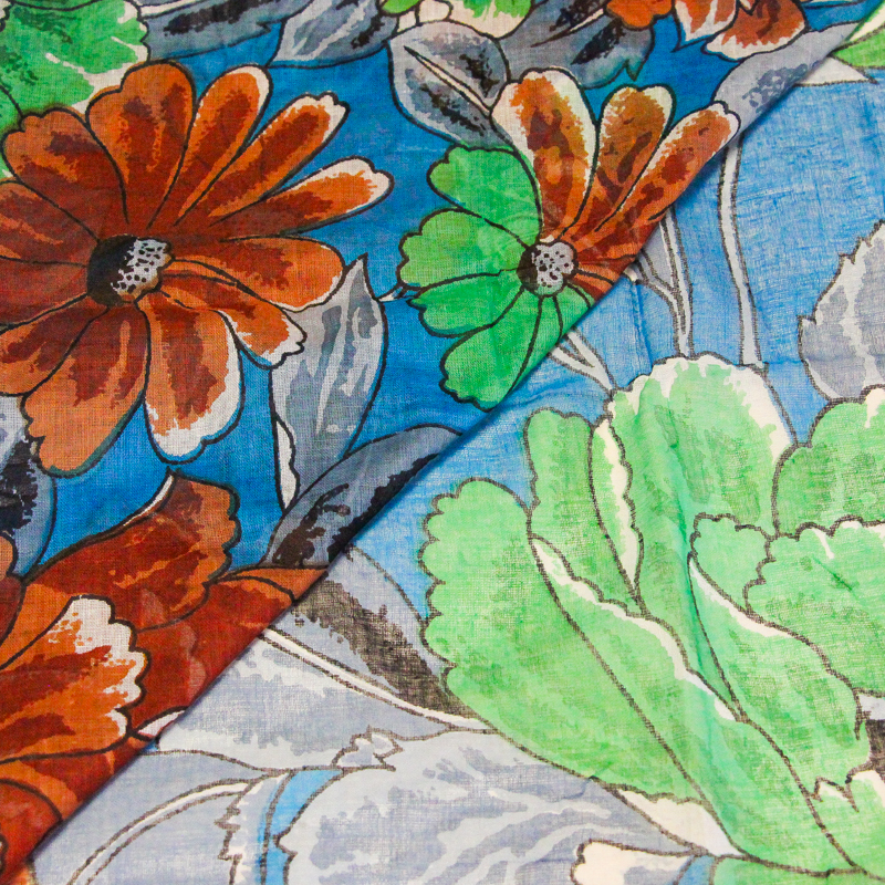 Paréo 100% coton - Papillon & fleur fond bleu