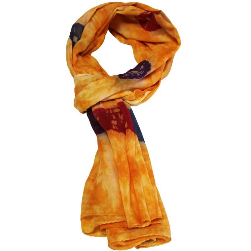 Paréo 100% coton - Tie and dye orange à motif