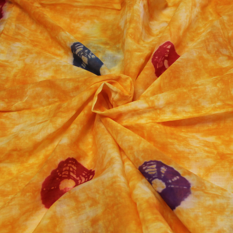 Paréo 100% coton - Tie and dye orange à motif