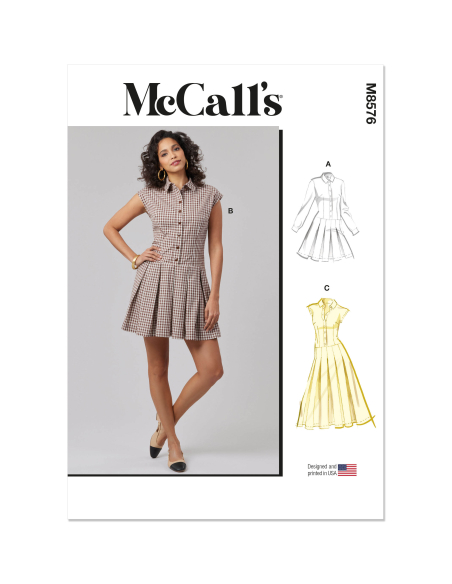 Patron McCall's 8576.H5 (34-42) - Robe taille basse à plis box & manches variées