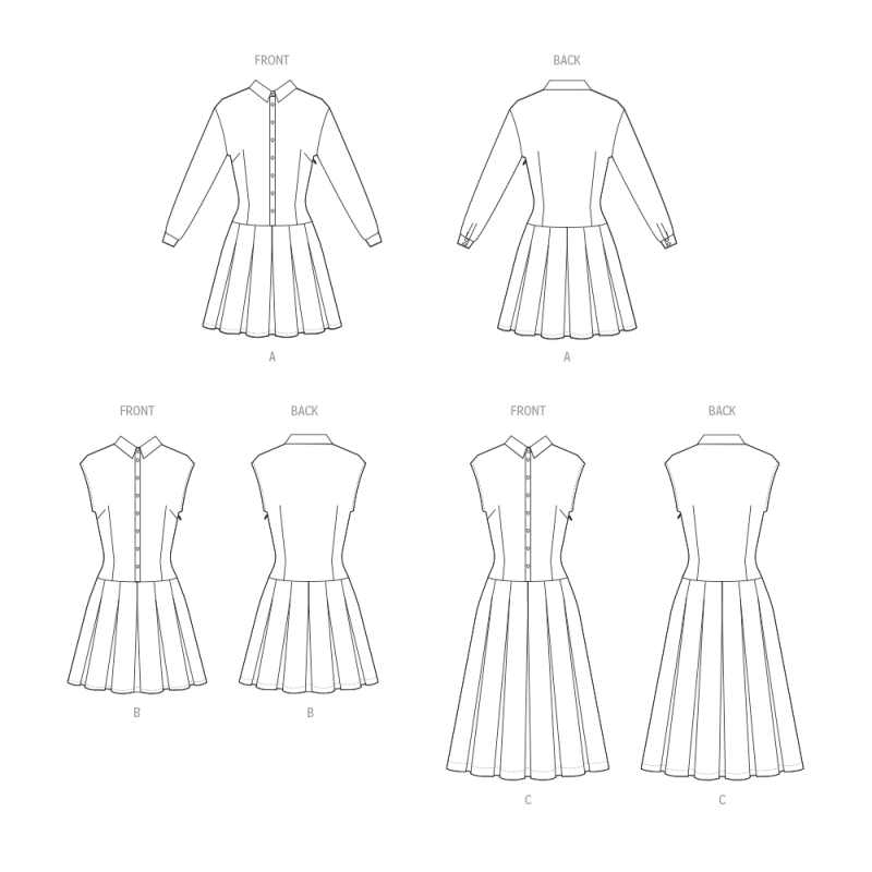 Patron McCall's 8576.U5 (44-52) - Robe taille basse à plis box & manches variées