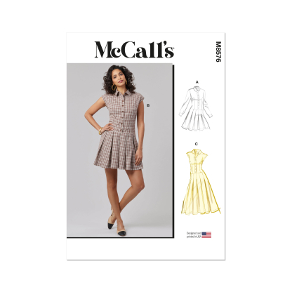 Patron McCall's 8576.U5 (44-52) - Robe taille basse à plis box & manches variées