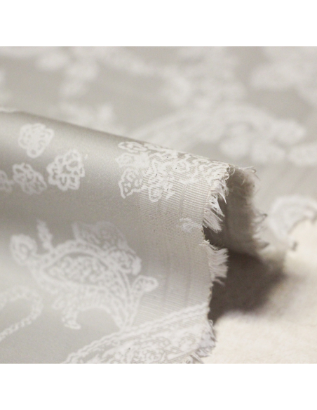 Satin coton & élasthanne - Cachemire blanc fond gris