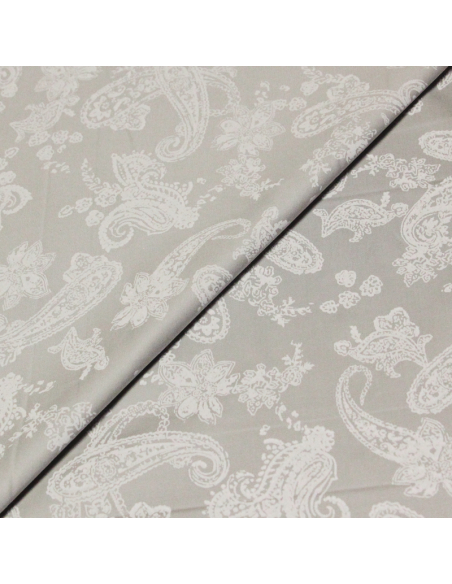 Satin coton & élasthanne - Cachemire blanc fond gris