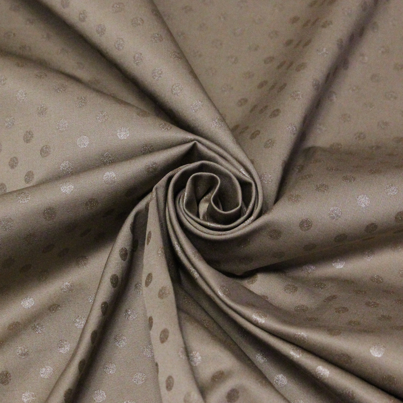Gabardine coton & élasthanne - Pois brillants marron