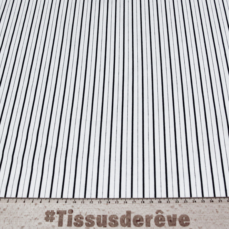 Popeline 100% coton - Rayure alternée bleu marine