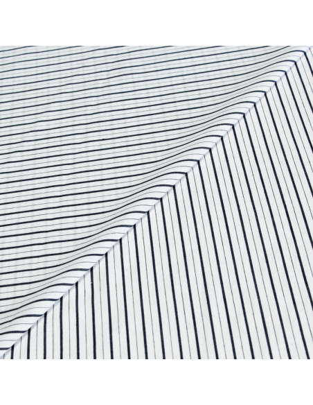 Popeline 100% coton - Rayure alternée bleu marine