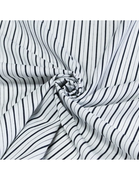 Popeline 100% coton - Rayure alternée bleu marine