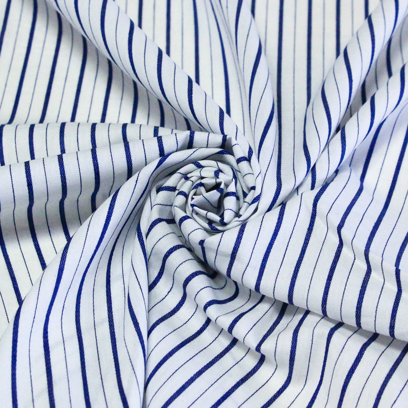 Popeline 100% coton - Rayure alternée bleu