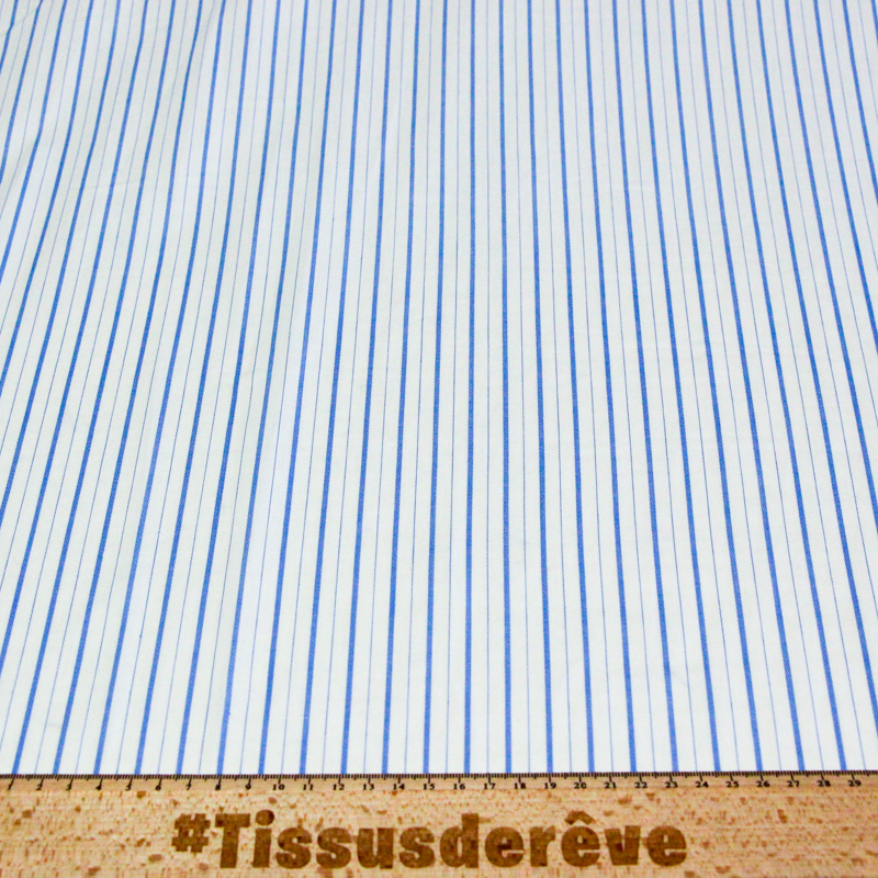 Popeline 100% coton - Rayure alternée bleu clair