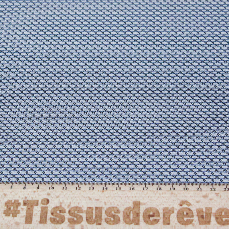 Jacquard 100% soie - Cachemire blanc fond bleu