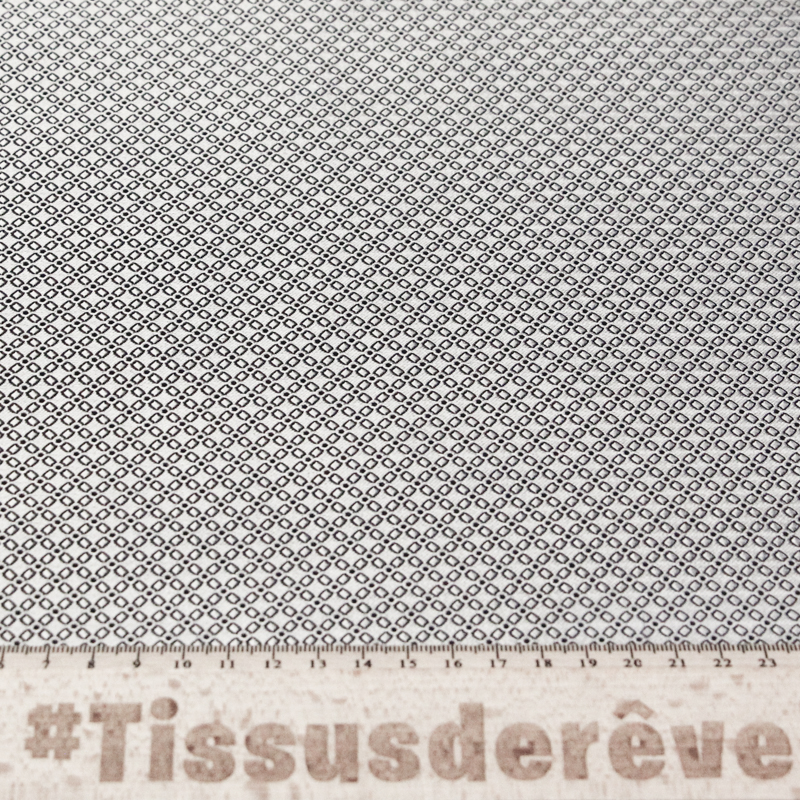 Jacquard 100% soie - Chaîne rectangulaire blanc fond bleu