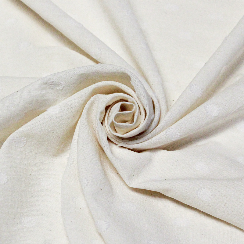 Toile de coton brodée - Cercle pointillé blanc