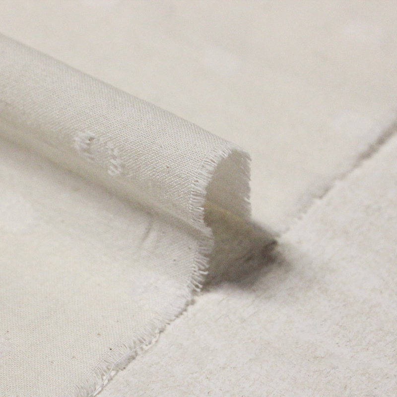 Toile de coton brodée - Cercle pointillé blanc