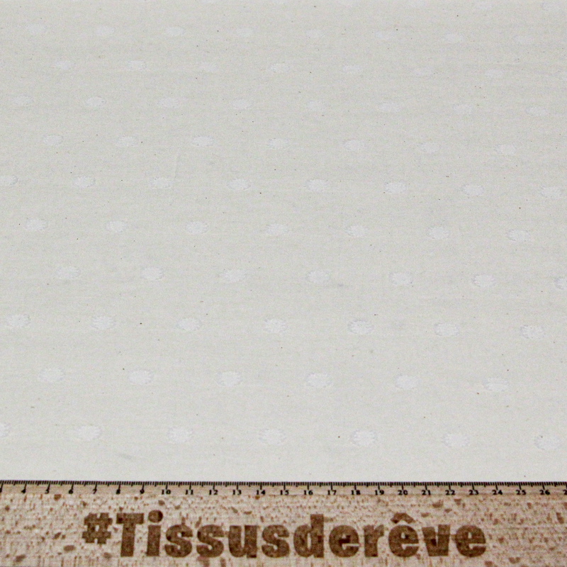Toile de coton brodée - Cercle pointillé blanc