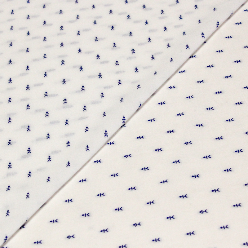 Toile de coton brdoée - Bonhomme bleu