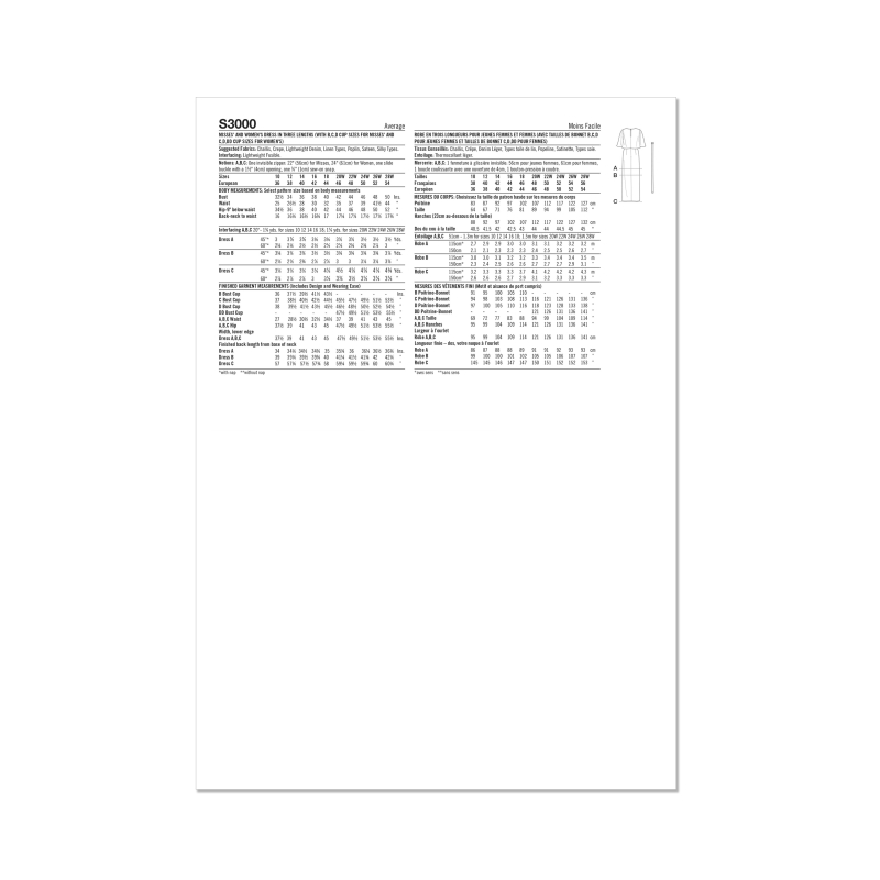 Patron Simplicity 3000.BB (48-56) - Robe ajustée 3 longueurs