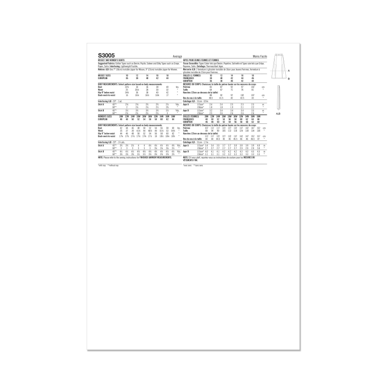 Patron Simplicity 3005.W2 (48-56) - Jupe évasée à panneaux