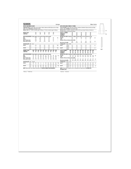 Patron Simplicity 3005.W2 (48-56) - Jupe évasée à panneaux