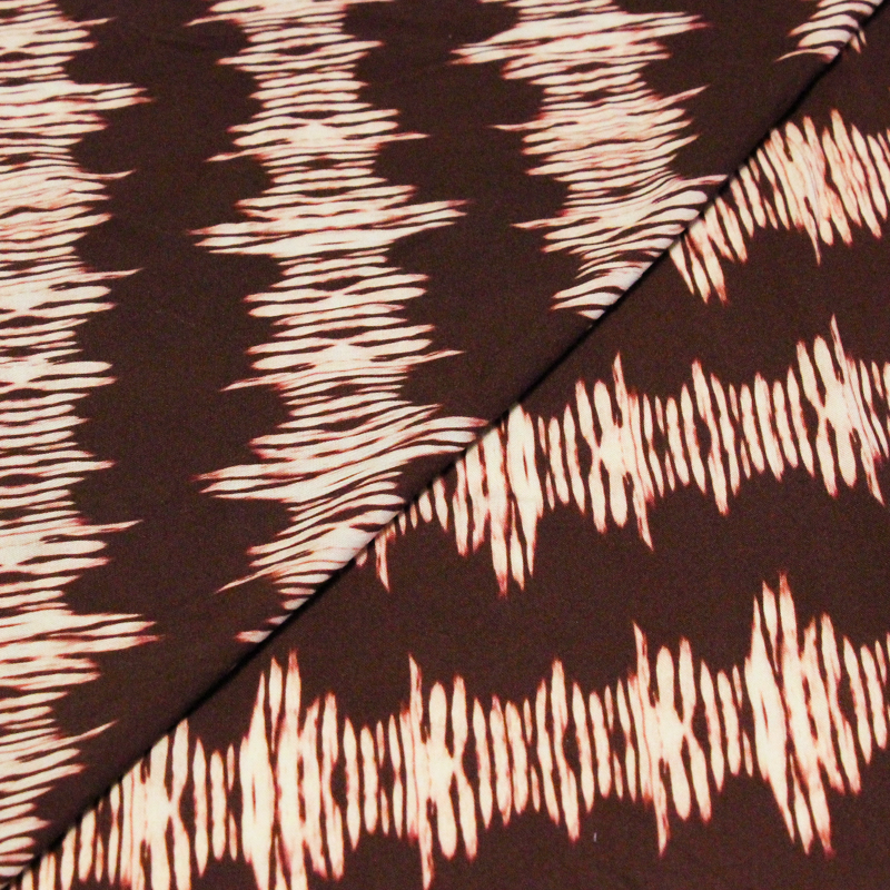 Étoffe 100% viscose - Onde blanche fond marron