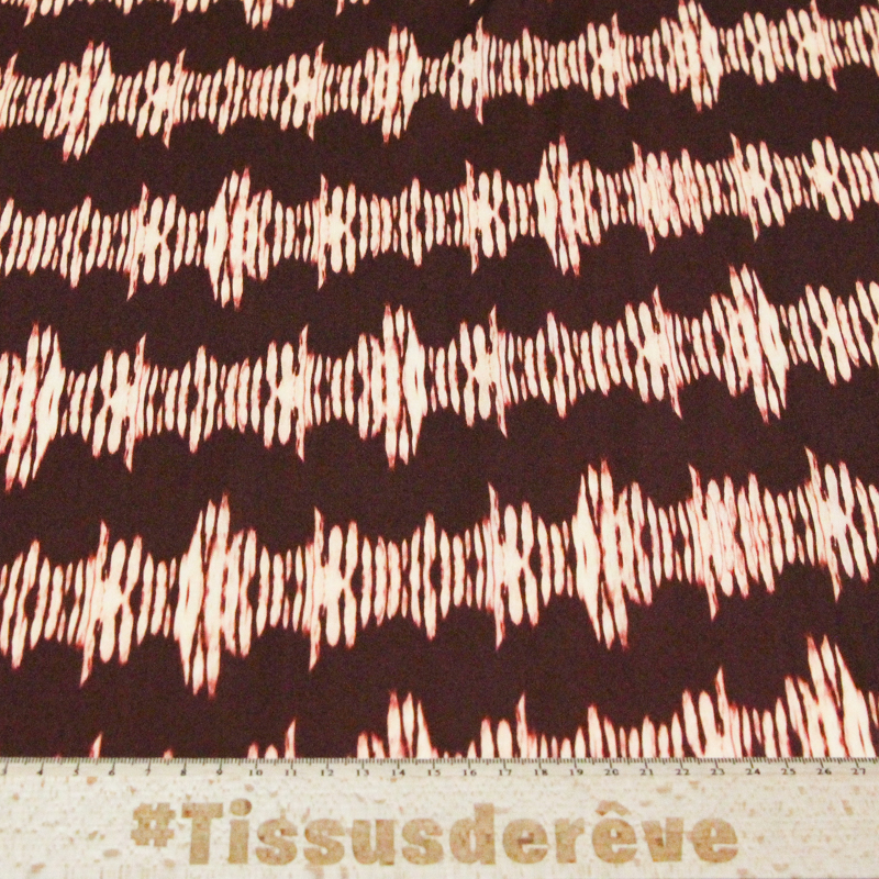 Étoffe 100% viscose - Onde blanche fond marron