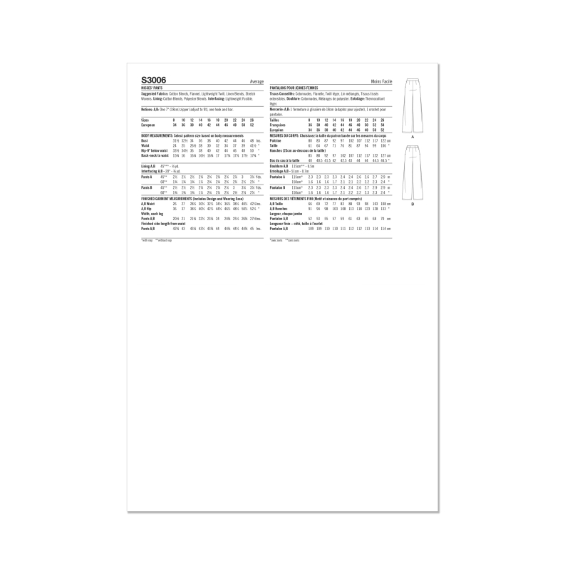 Patron Simplicity 3006.K5 (36-44) - Pantalon wrap avant, ceinture & poches