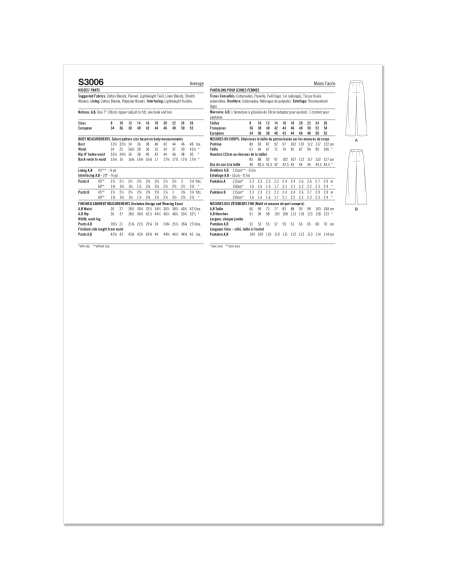 Patron Simplicity 3006.K5 (36-44) - Pantalon wrap avant, ceinture & poches