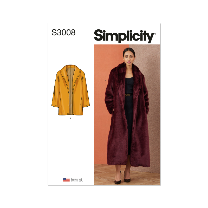 Patron Simplicity 3008.Y5 (46-54) - Manteau doublé, deux longueurs & col châle