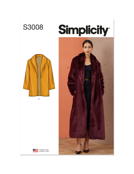 Patron Simplicity 3008.Y5 (46-54) - Manteau doublé, deux longueurs & col châle