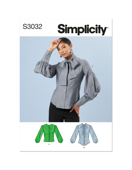 Patron Simplicity 3032.Y5 (46-54) - Blouse boutonnée devant avec cols et manches variés