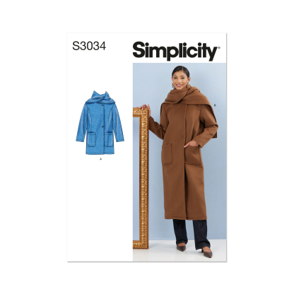 Patron Simplicity 3034.U5 (44-52) - Manteaux amples doublés avec écharpe intégrée