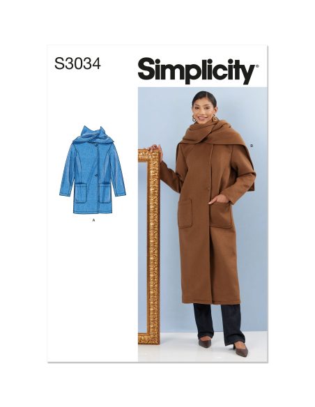 Patron Simplicity 3034.U5 (44-52) - Manteaux amples doublés avec écharpe intégrée