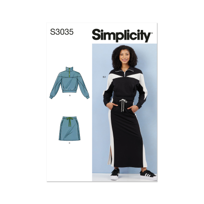 Patron Simplicity 3035.A (34-54) - Ensemble hauts à zip & jupes pull-on